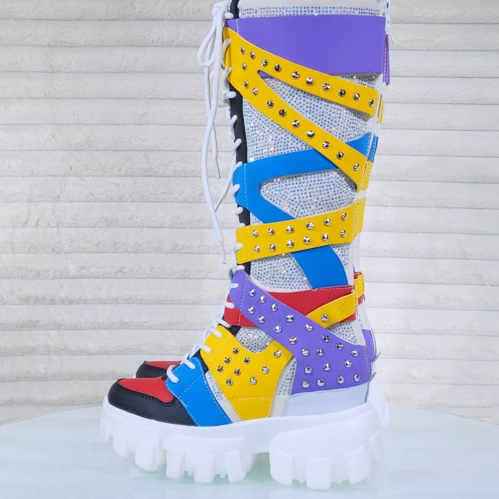 Wang Limited Edition Multi-color Wedge Platform Knee High Sneaker Boots - Picture 7 of 8